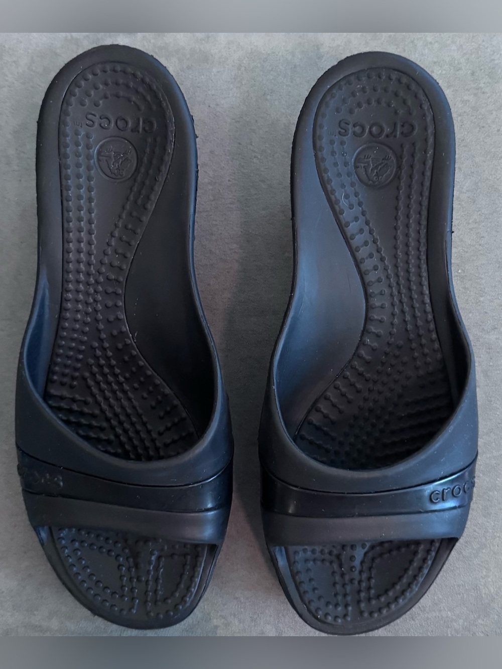 CROCS Women’s Black Wedge Slide Sandals with Textured Footbed